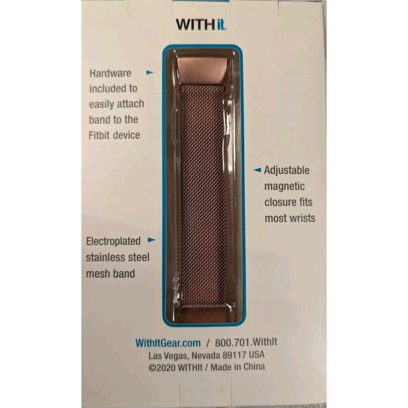 WITHit Stainless Steel Mesh BAND-For Use With FITBIT CHARGE 3~ Rose Gold - Picture 2 of 3